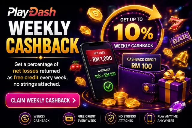 PlayDash weekly cashback: up to 10% cashback on net losses credited every week